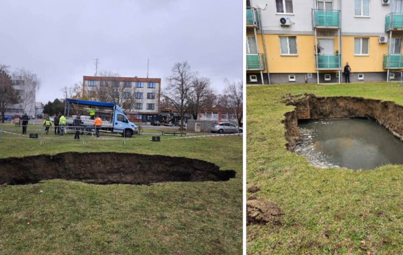 V blízkosti bytových domov v Galante sa prepadol obrovský kus zeminy. Mesto žiada občanov aby nevstupovali do ohradeného priestoru